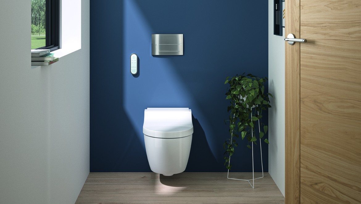 Coin toilette moderne avec WC lavant Geberit AquaClean Laïta
