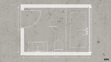 Plan de la salle de bains de 6 mètres carrés de Bjerg Arkitektur (© Bjerg Arkitektur) Plan de la salle de bains de 6 mètres carrés de Bjerg Arkitektur (© Bjerg Arkitektur)