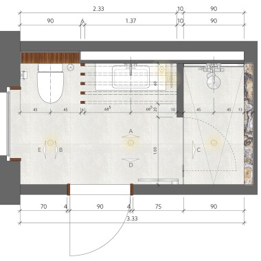 Plan de la salle de bains imaginée par Andrin Schweizer