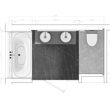 Plan de la salle de bains imaginée par Iveta Lajdová, 