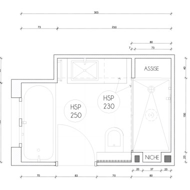 Plan de la salle de bains imaginée par Eva Ivos