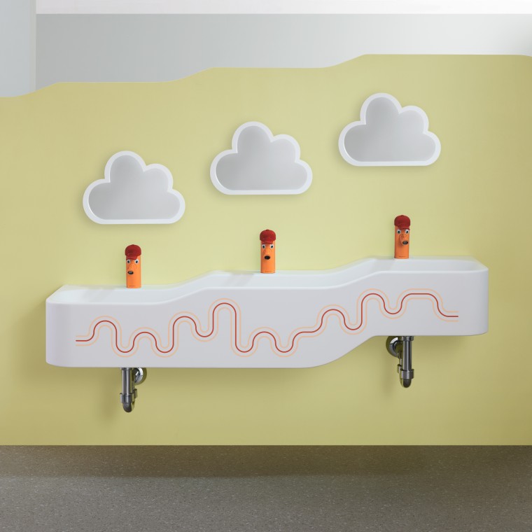 Espace de jeu et de lavage Geberit Bambini rouge carmin et orange Espace de jeu et de lavage Geberit Bambini rouge carmin et orange