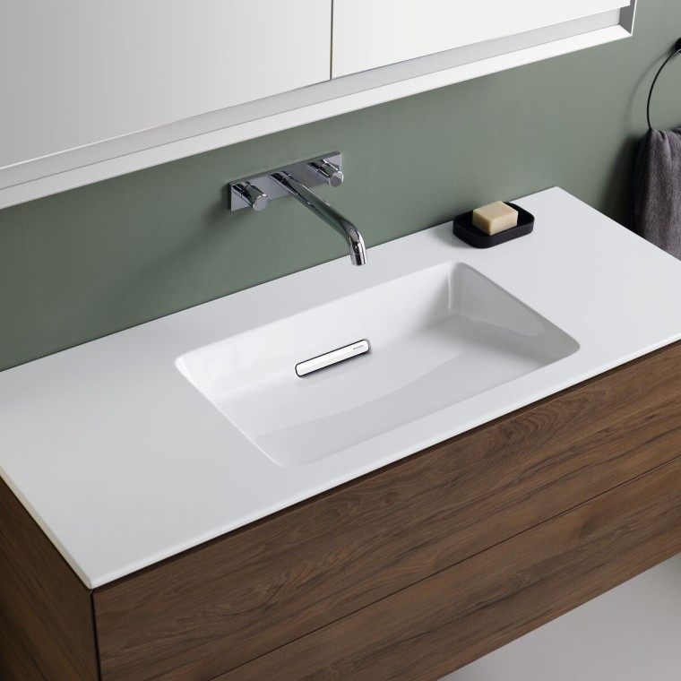 Lavabo Geberit ONE avec filtre à cheveux intégré et finition KeraTect Lavabo Geberit ONE avec filtre à cheveux intégré et finition KeraTect