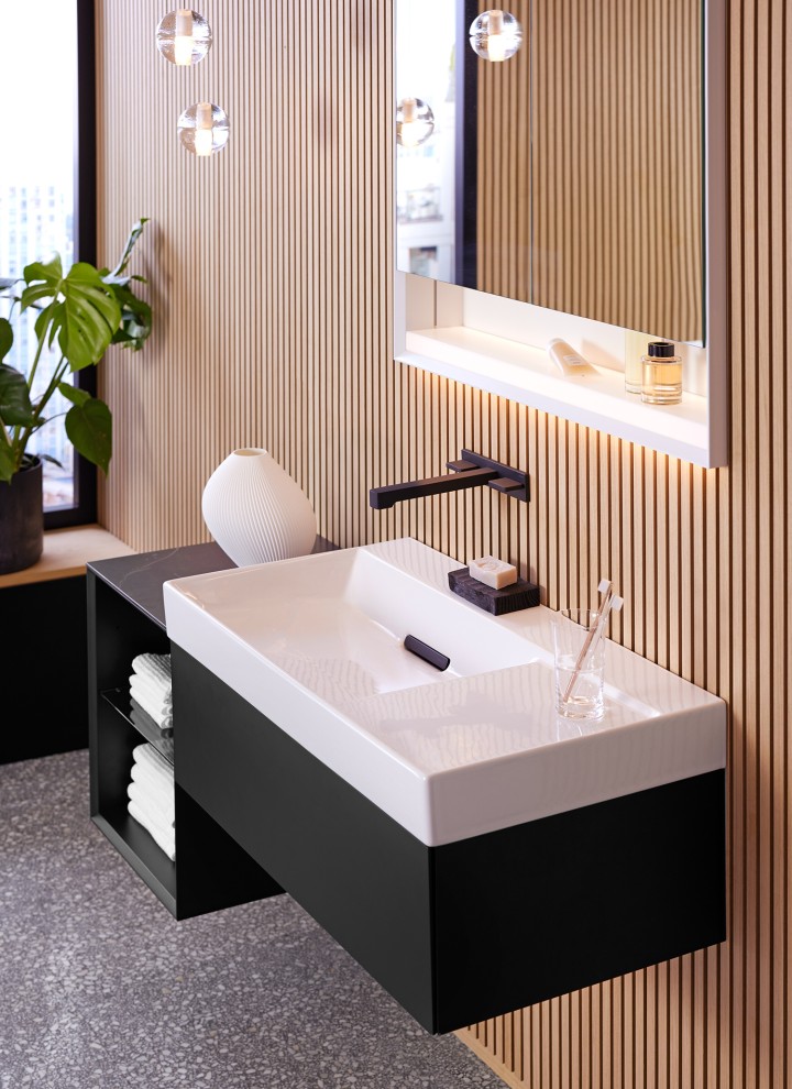 Produits en noir mat de la collection Geberit ONE (© Geberit)