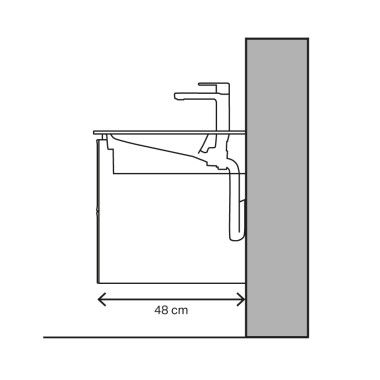 Lavabo doté d’une saillie de 48 cm à évacuation horizontale