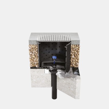 Installation de Geberit Pluvia sur un toit en béton praticable avec une feuille de toit bitumée