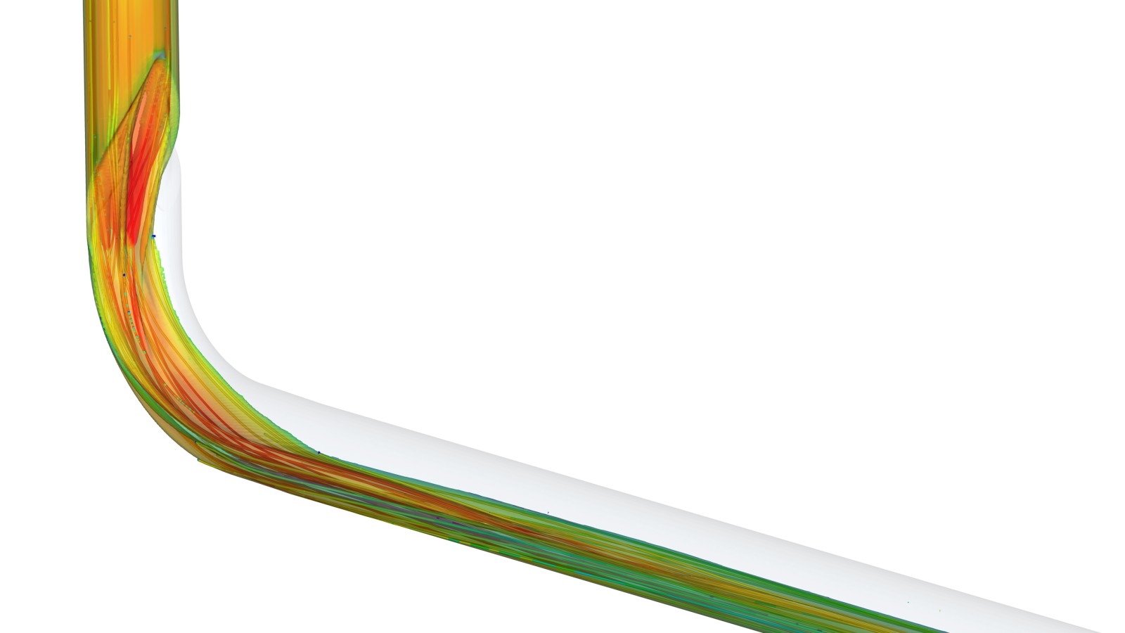 L’animation CFD montre la faible perte d’impulsion du flux dans le coude BottomTurn Geberit L’animation CFD montre la faible perte d’impulsion du flux dans le coude BottomTurn Geberit
