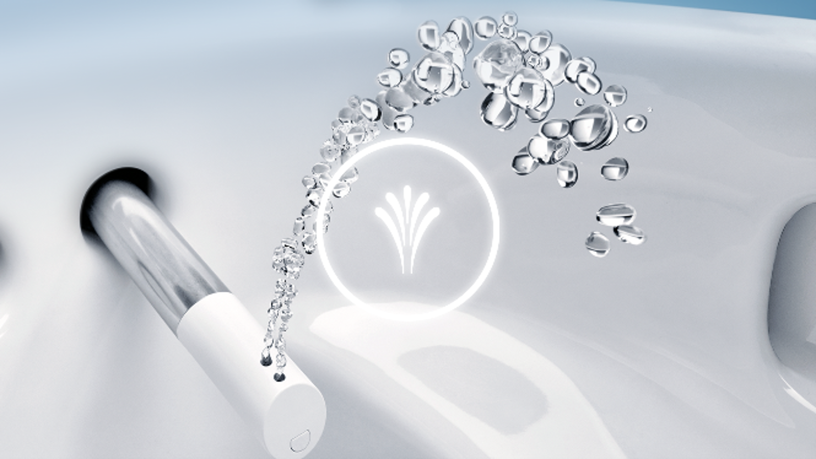 Jet d’eau perlant du bras de douchette sorti dans la cuvette de WC