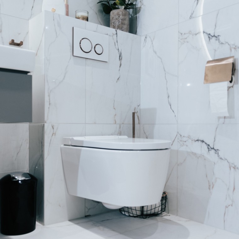 Le WC lavant Geberit AquaClean, combiné à la plaque de déclenchement Sigma21 Le WC lavant Geberit AquaClean, combiné à la plaque de déclenchement Sigma21