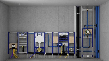 Installation d'une paroi en applique Geberit Duofix et de réservoirs d'eau dans un système mural