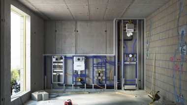 Installation d'une paroi en applique Geberit Duofix et de réservoirs d'eau dans un système mural