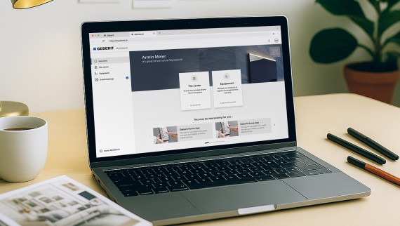Portail client Geberit sur un ordinateur portable Portail client Geberit sur un ordinateur portable