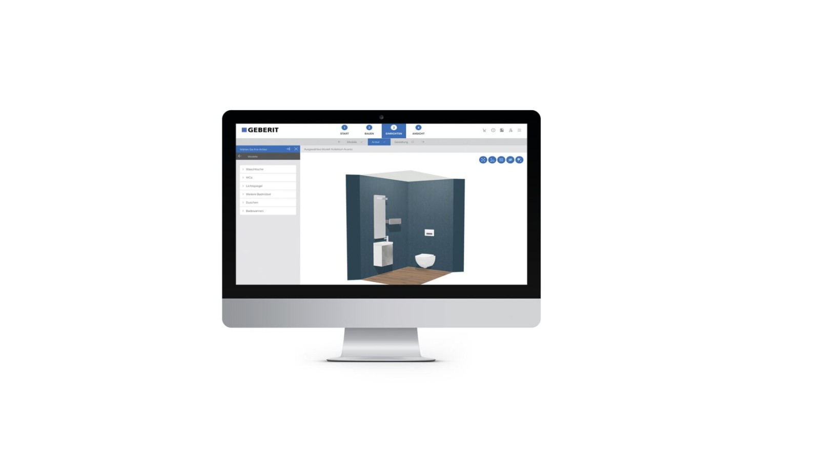 Capture d'écran de l'outil Geberit 3D bathroom planner Capture d'écran de l'outil Geberit 3D bathroom planner