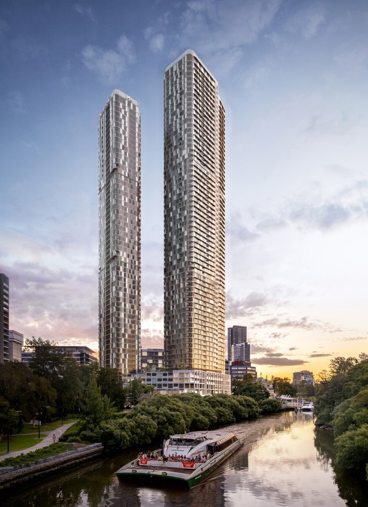 Les deux tours 180 George Towers dominent la banlieue ouest de Sydney (© Meriton Group)