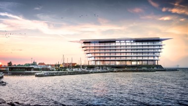 Un îlot flottant tout en légèreté : le nouveau siège de la société pharmaceutique Ferring Pharmaceuticals à Kastrup, au Danemark.(© Foster&Partners)