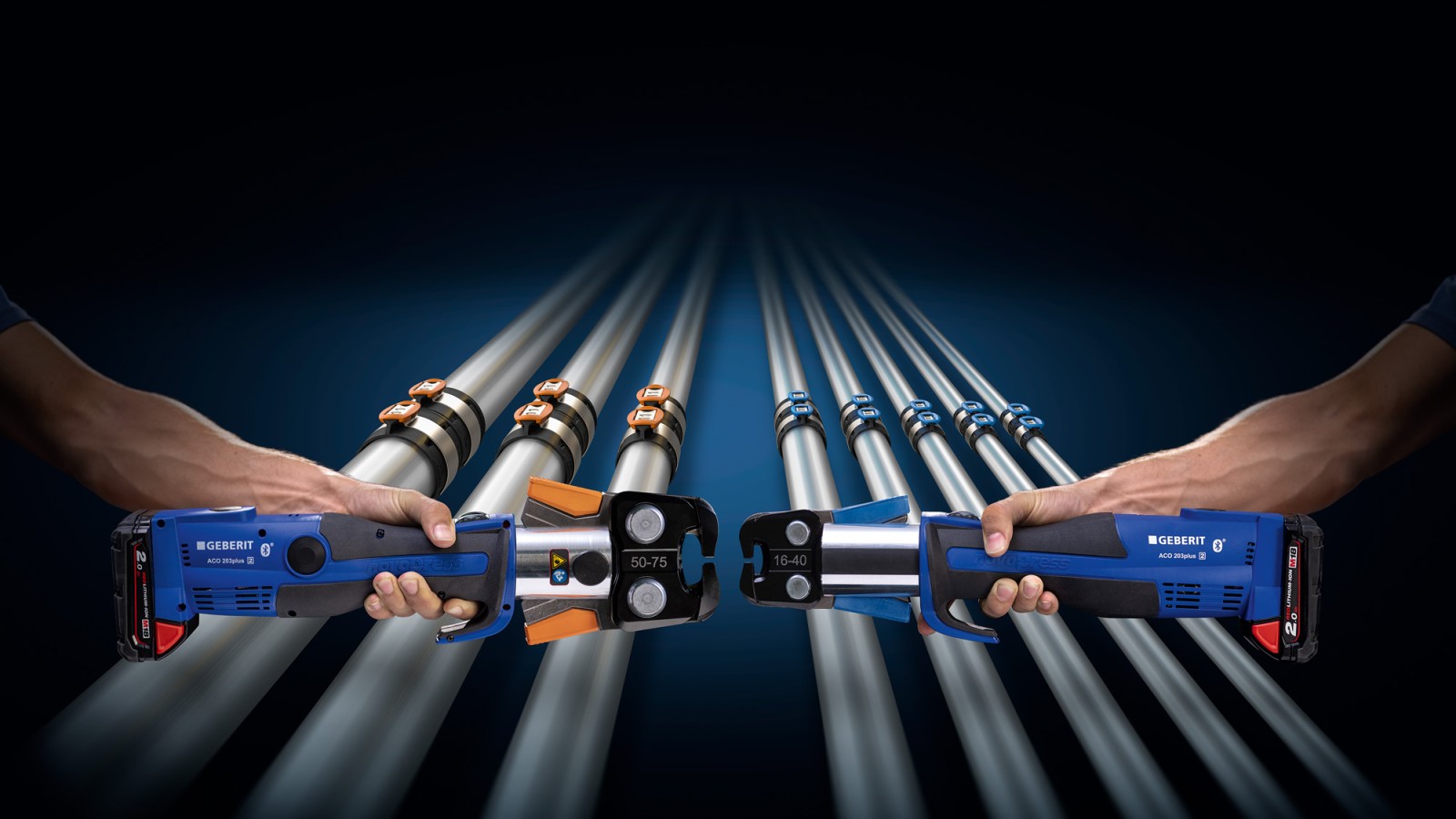 2 couleurs de la mâchoire de sertissage Geberit FlowFit 2 couleurs de la mâchoire de sertissage Geberit FlowFit