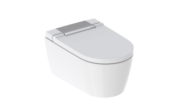 Geberit AquaClean Sela avec panneau de finition design chromé brillant Geberit AquaClean Sela avec panneau de finition design chromé brillant