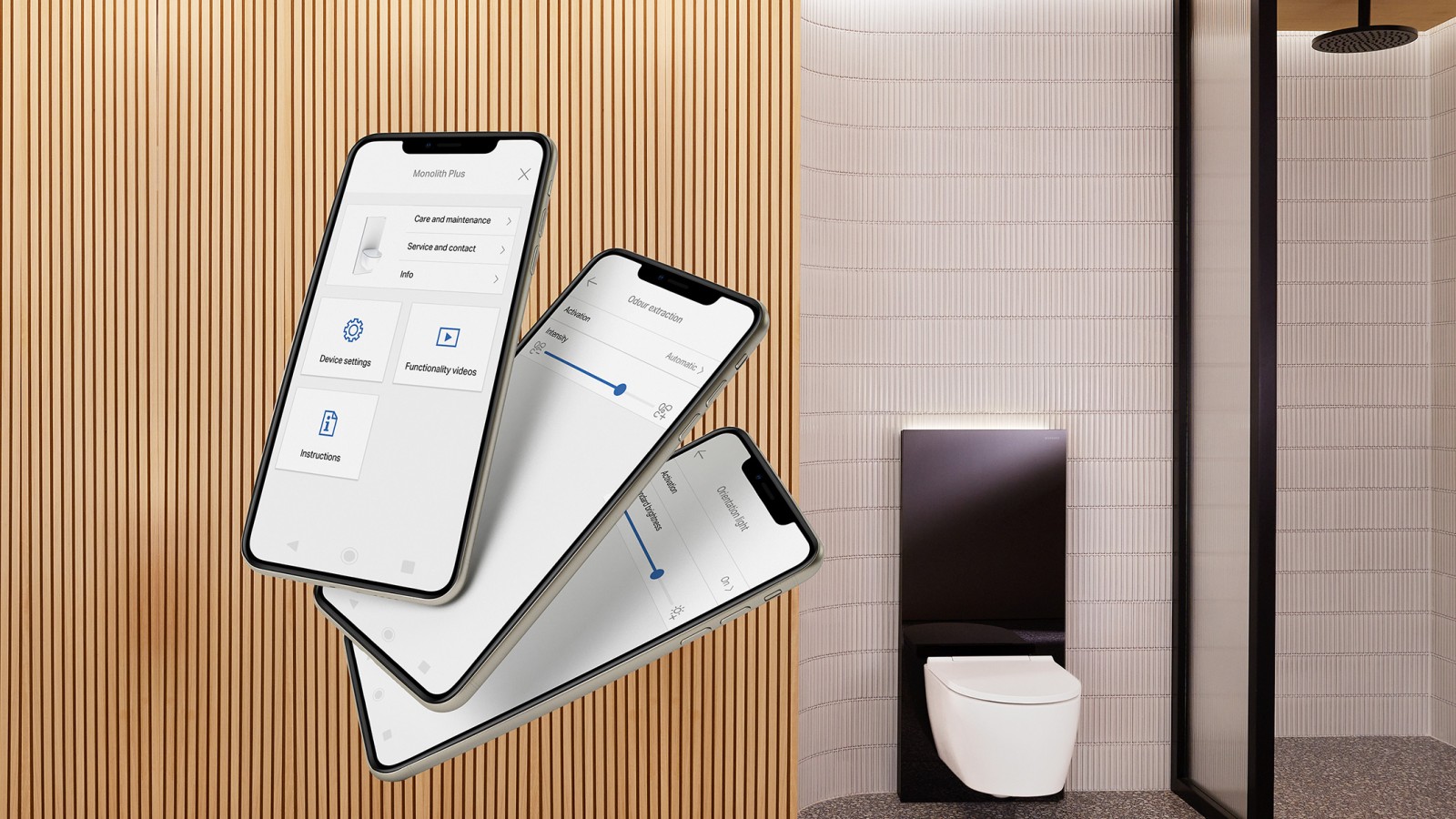 Geberit Home - pour la configuration du nouveau module sanitaire Geberit Monolith Plus (© Geberit) Geberit Home - pour la configuration du nouveau module sanitaire Geberit Monolith Plus (© Geberit)