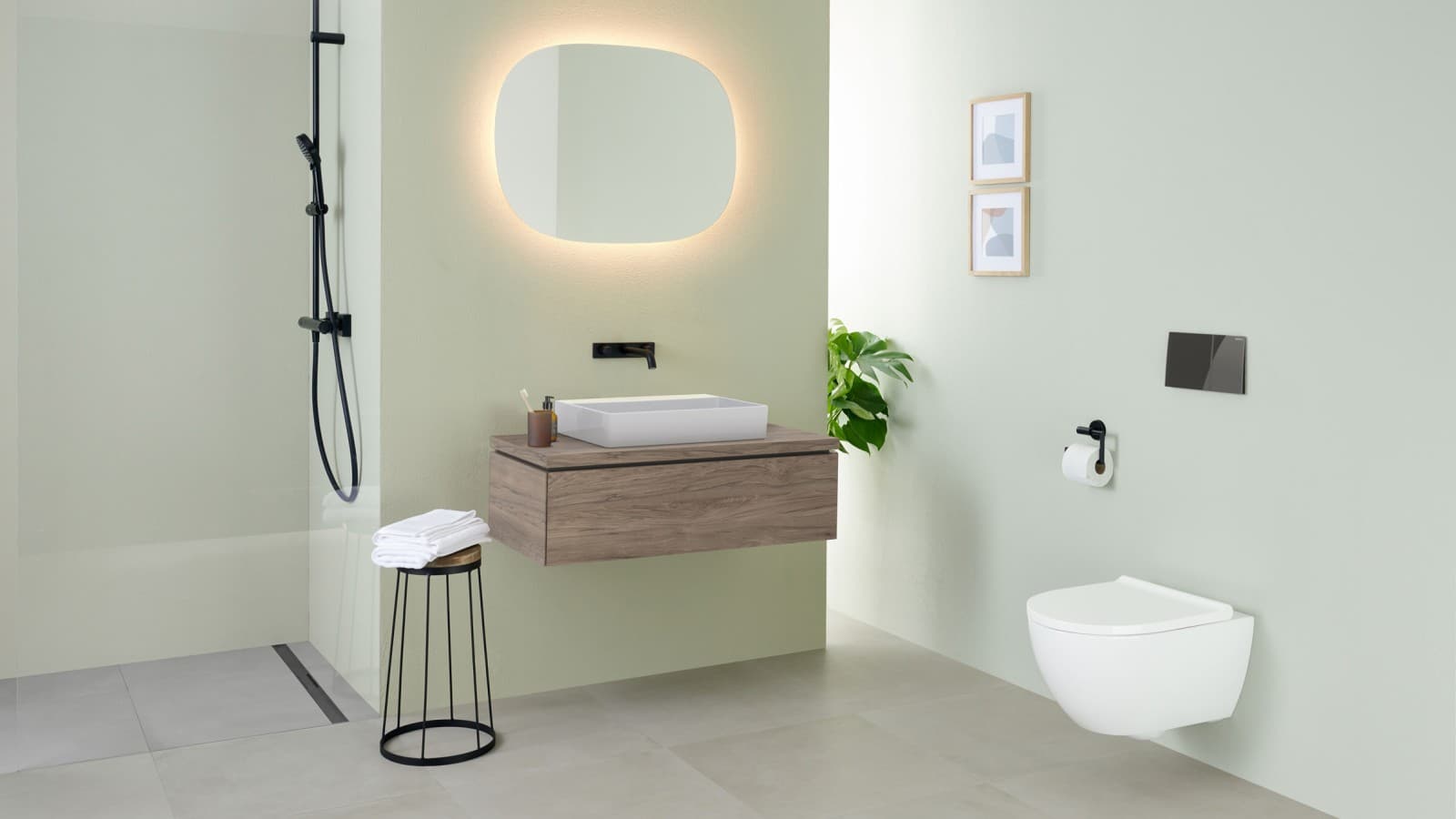 Lavabo Geberit ONE avec miroir Geberit Option, ovale Lavabo Geberit ONE avec miroir Geberit Option, ovale