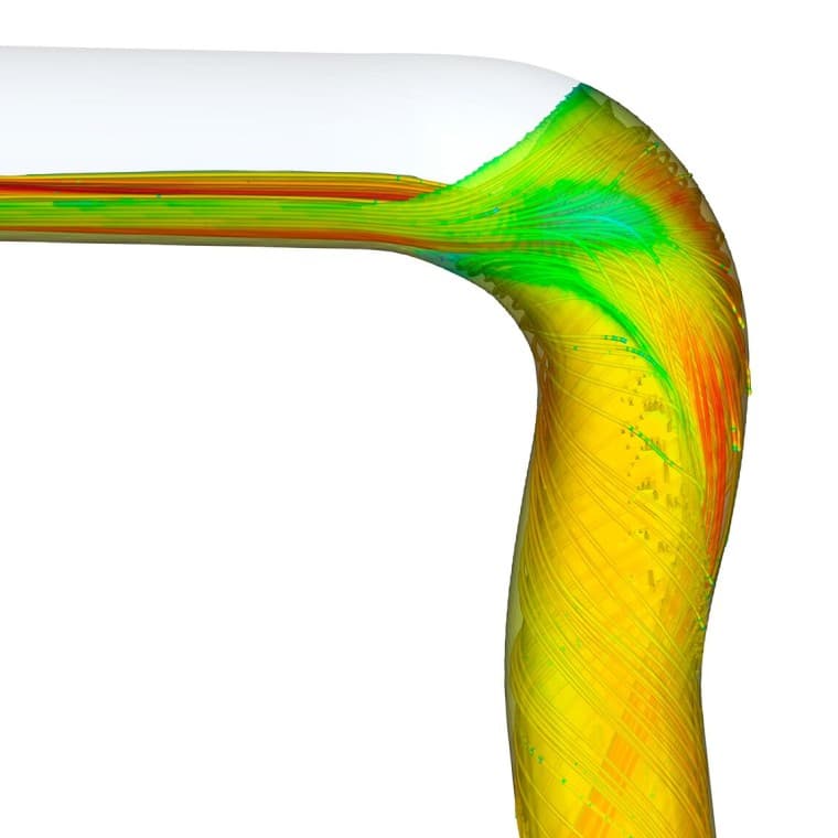 Simulation d'écoulement avec le coude Geberit SuperTube BackFlip Simulation d'écoulement avec le coude Geberit SuperTube BackFlip