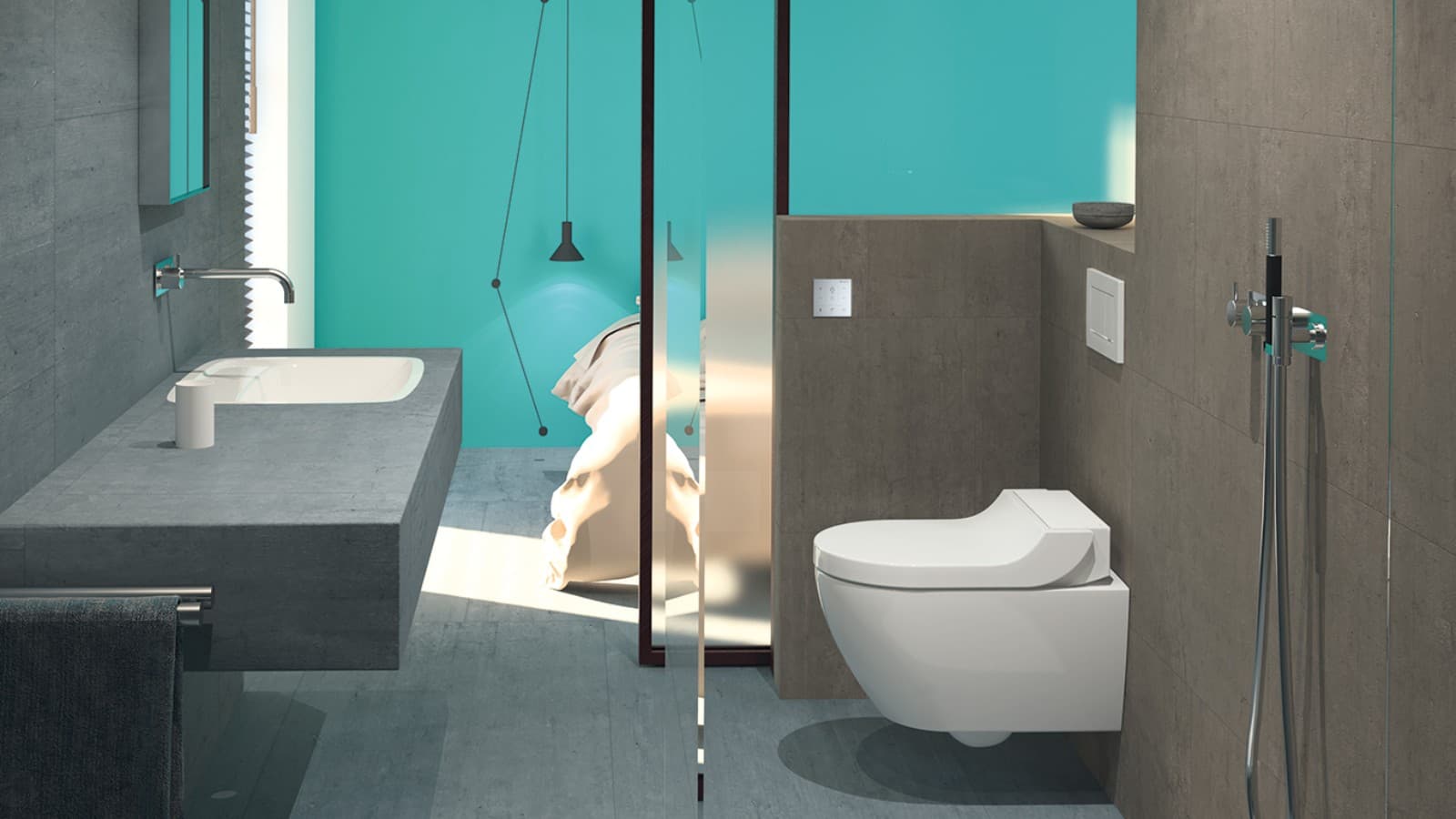 Salle de bains avec Wc lavant Geberit AquaClean Salle de bains avec Wc lavant Geberit AquaClean