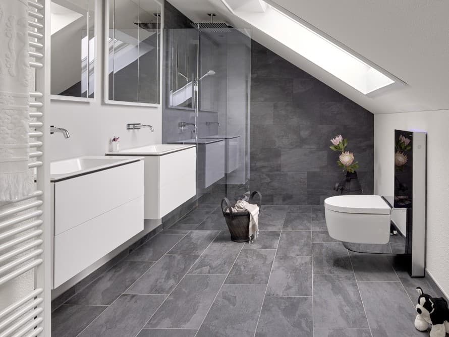 Salle de bains avec toit en pente Salle de bains avec toit en pente