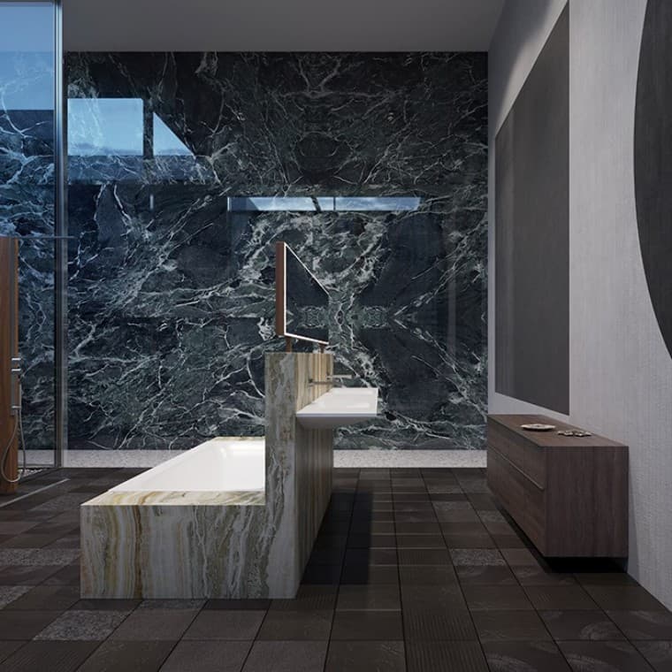 La baignoire Geberit Tawa et la collection Geberit ONE garantissent un résultat visuel global cohérent (©Bloomrealities/HTA pour la maison H.O.M.E. 2022) La baignoire Geberit Tawa et la collection Geberit ONE garantissent un résultat visuel global cohérent (©Bloomrealities/HTA pour la maison H.O.M.E. 2022)