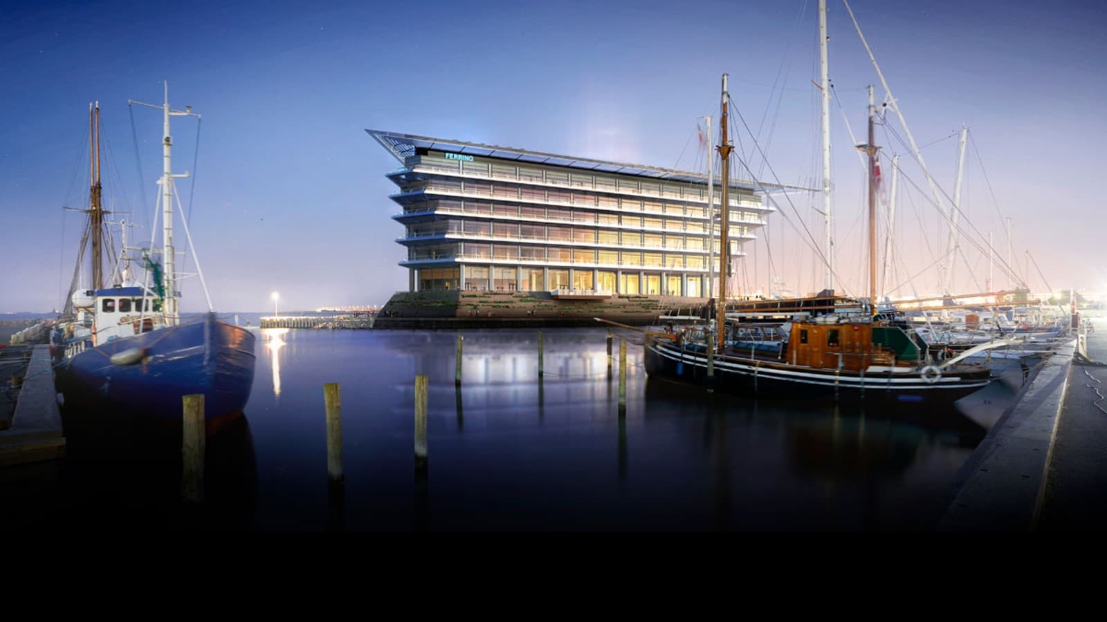 Vue imprenable sur le détroit de l’Oresund entre Copenhague et Malmö : le nouveau siège social de Ferring Pharmaceuticals.(© Foster&Partners) Vue imprenable sur le détroit de l’Oresund entre Copenhague et Malmö : le nouveau siège social de Ferring Pharmaceuticals.(© Foster&Partners)