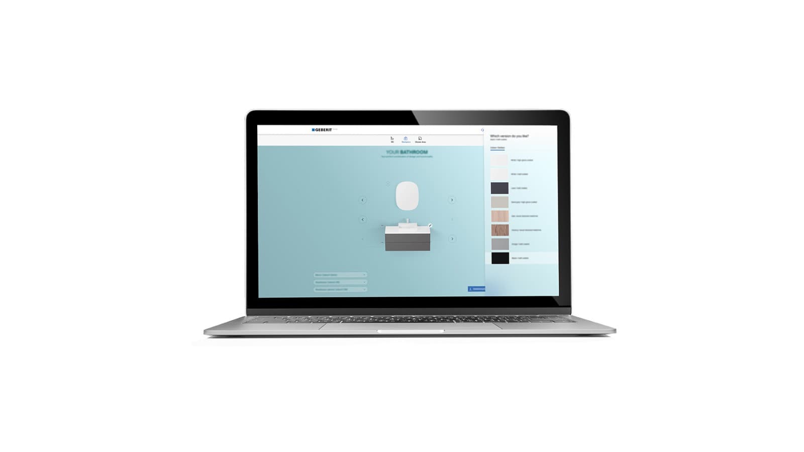 Sélectionnez un miroir, un meuble de salle de bains et un lavabo dans le moteur de recherche de produits Geberit Sélectionnez un miroir, un meuble de salle de bains et un lavabo dans le moteur de recherche de produits Geberit