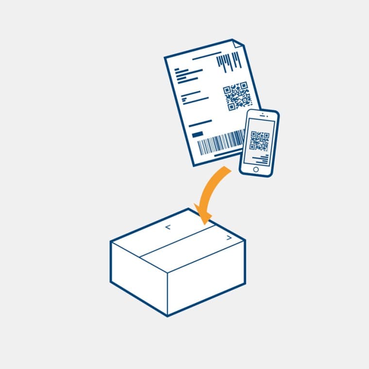 2. Collez l'étiquette de retour 2. Collez l'étiquette de retour
